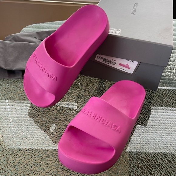 Balenciaga Logo-embossed Rubber Platform Slides w/Dustbags & Box - Picture 1 of 7